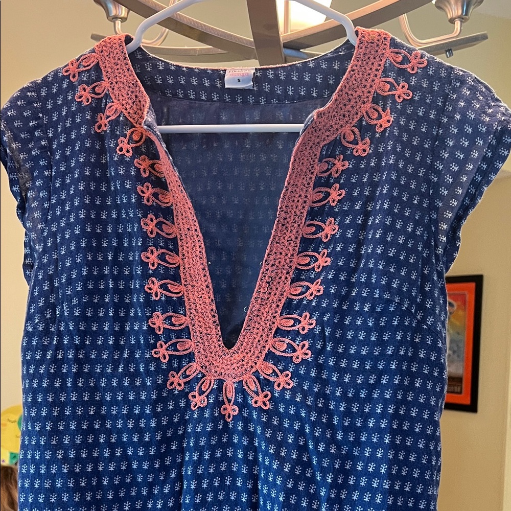 Blue and Pink Embroidered Women's Top